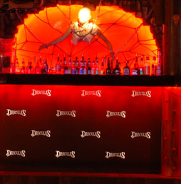The new bar at Dracula’s Theatre restaurant with logo’s laser cut